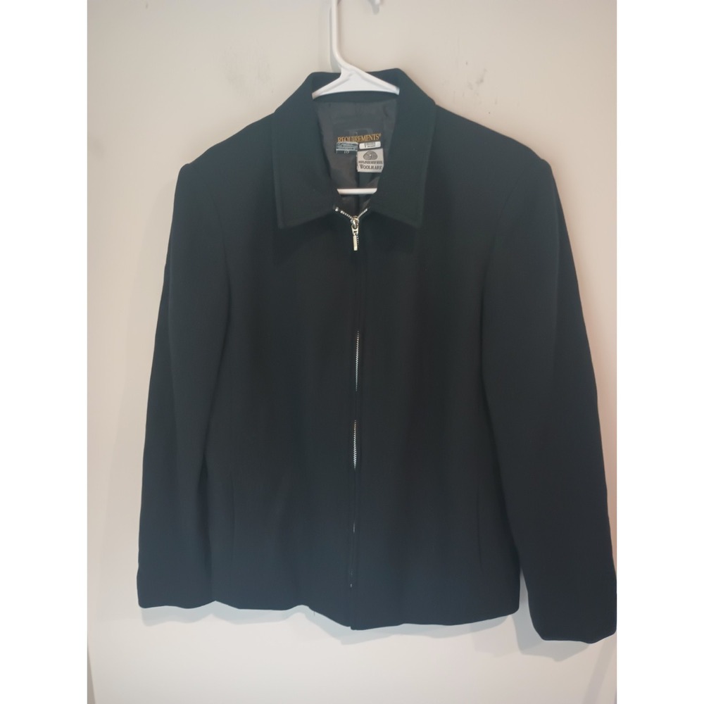 REQUIREMENTS Womens 100% Pure Wool Full Zip Jacket Coat Black Size 10 Woolmark